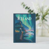 Iceland Northern Lights Illustration Travel Art Vi ポストカード (スタンド正面)