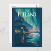 Iceland Northern Lights Illustration Travel Art Vi ポストカード (正面/裏面)