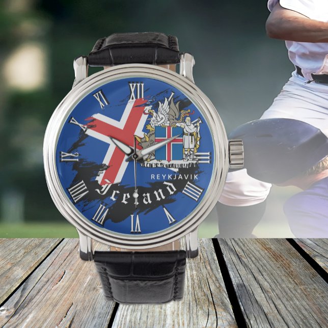 Iceland Watch, Modern Icelandic Flag 腕時計 (クリエイターアップロード済み)