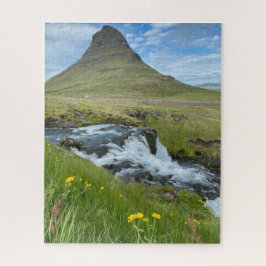 Iceland Waterfall and Mountain with Flowers  ジグソーパズル
