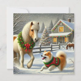 Icelandic Horse and Dog Christmas Card シーズンカード