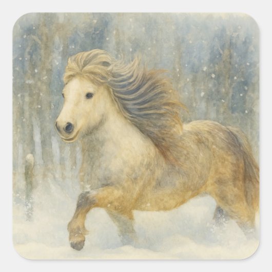 Icelandic Horse Winter Scene Sticker スクエアシール (正面)