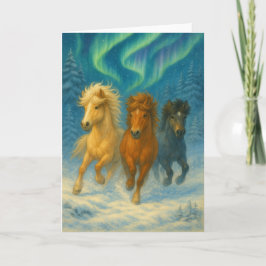 Icelandic Horses Northern Lights Holiday Card シーズンカード