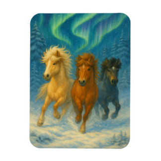 Icelandic Horses Northern Lights Magnet マグネット