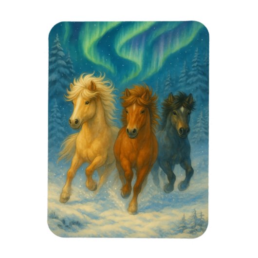 Icelandic Horses Northern Lights Magnet マグネット (縦)