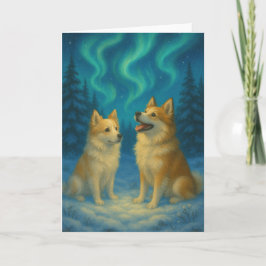 Icelandic Sheepdog Northern Lights Holiday Card シーズンカード