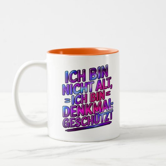 Ich bin nicht alt, ich bin Denkmalgeschützt ツートーンマグカップ (左)