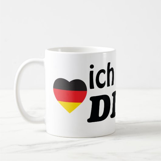 ICH LIEBE DICHのドイツのハートの旗 コーヒーマグカップ (左)