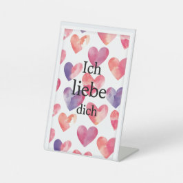Ich liebe dich – 水彩ハート バレンタインサイン 台座サイン