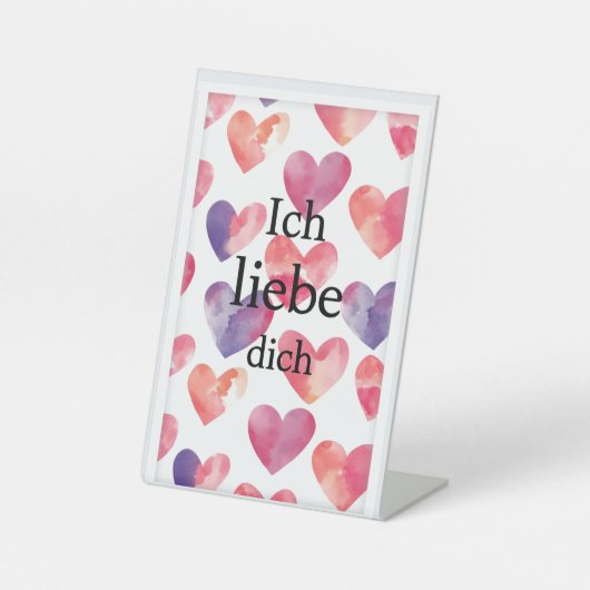 Ich liebe dich – 水彩ハート バレンタインサイン 台座サイン (正面)