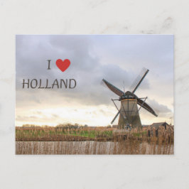Ich liebe Holland Windmühlen und Felder Postkarte ポストカード