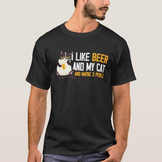 Ich mag Bier Meine Katze & Maybe 3 Leute Funny Tシャツ (正面)