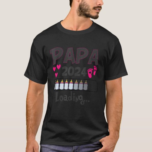 Ich Werde Papa Loading 2024 Baby Announcement Girl Tシャツ (正面)