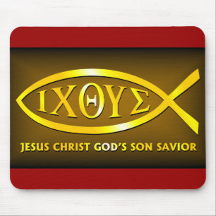 ICHTHUS: イエス・キリストの魚の記号 マウスパッド