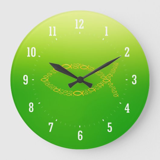 Ichthus -キリスト教の魚の記号の柱時計 ラージ壁時計 (正面)