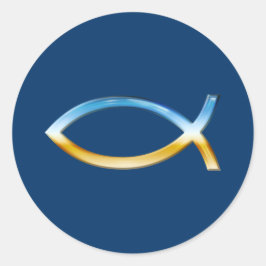 Ichthus -キリスト教の魚の記号の空及び地面 ラウンドシール