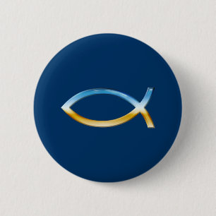 Ichthus -キリスト教の魚の記号の空及び地面 缶バッジ