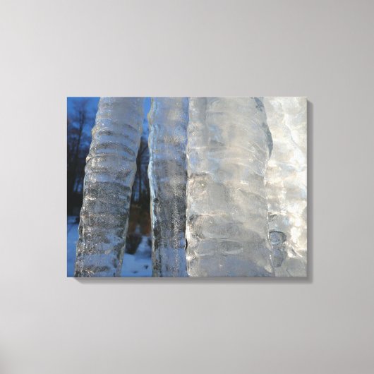 Icicicicles抽象芸術ブルー冬の写真 キャンバスプリント (正面)