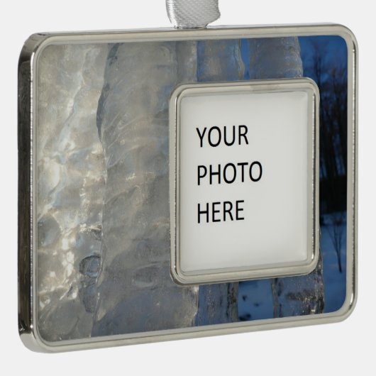 Icicicicles抽象芸術ブルー冬の写真 シルバープレートフレームオーナメント (右)