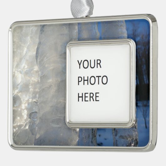 Icicicicles抽象芸術ブルー冬の写真 シルバープレートフレームオーナメント (左)