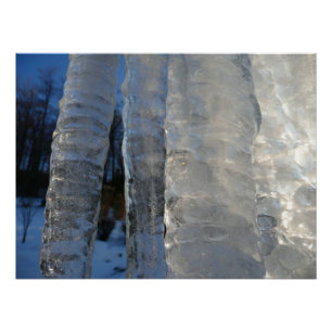 Icicicicles抽象芸術ブルー冬の写真 ポスター