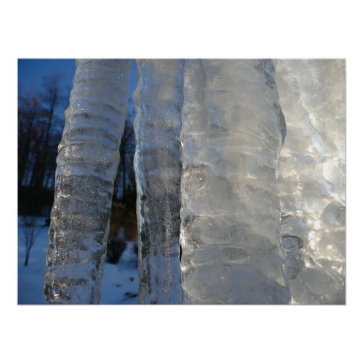 Icicicicles抽象芸術ブルー冬の写真 ポスター (正面)