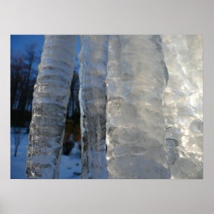 Icicicicles抽象芸術ブルー冬の写真 ポスター