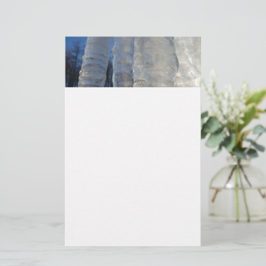 Icicicicles抽象芸術ブルー冬の写真 便箋 (スタンド正面)