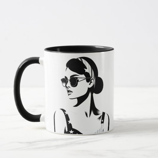Icône rétro en noir et blanc, élégance intemporel. マグカップ (左)