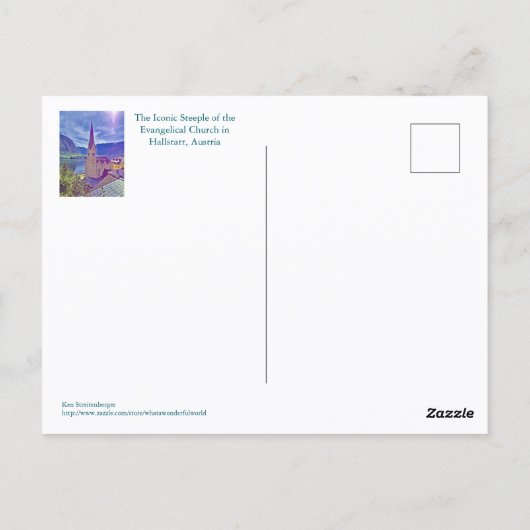 ICONIC CHURCH STEEPLE, HALLSTATT, AUSTRIA ポストカード (裏面)