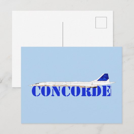 Iconic Concorde Jet with Bold Blue Typography ポストカード (正面/裏面)