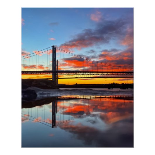 Iconic Forth Bridges Sunset Reflection Art Print  ポスター (正面)