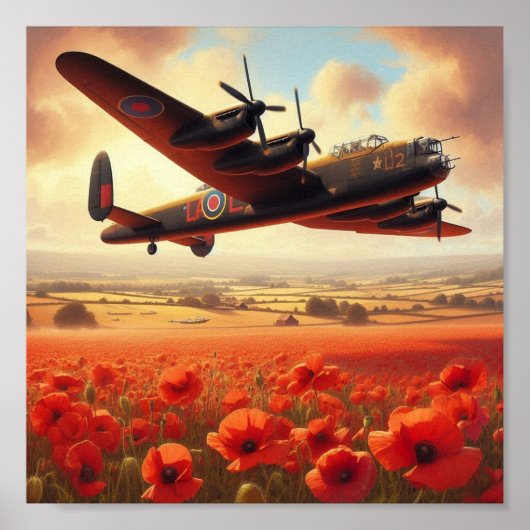 Iconic Lancaster Soars Above Poppy Field at Dusk ポスター (正面)