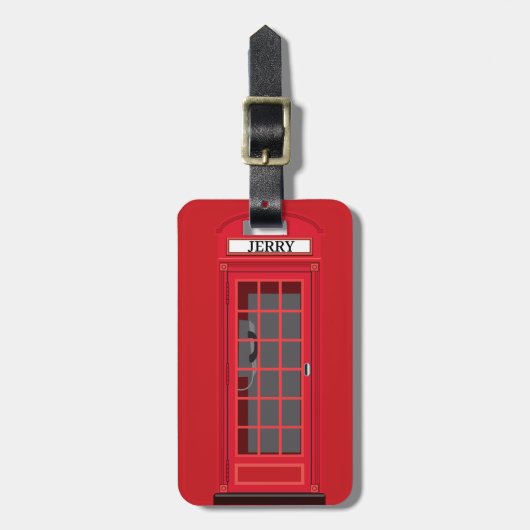 Iconic Red London Phone Booth with name reversible ラゲッジタグ (正面縦)