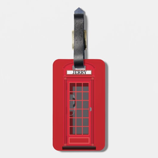 Iconic Red London Phone Booth with name reversible ラゲッジタグ (裏面縦)
