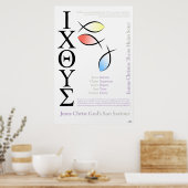 Icthusフィッシュシンボル英語のスペル ポスター (キッチン)