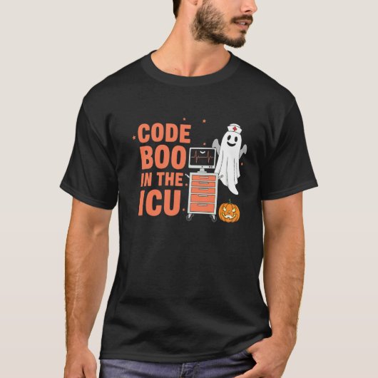 ICUのコードブー、面白い看護師のハロウィン Tシャツ (正面)