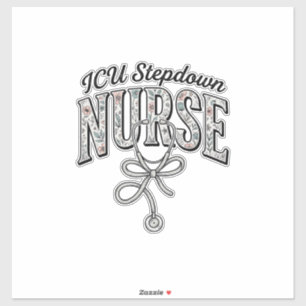 ICU ステップダウン看護師 アンティーク 花柄 ステトスコープ Tシャツ シール