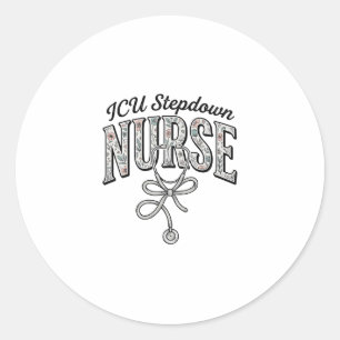 ICU ステップダウン看護師 アンティーク 花柄 ステトスコープ Tシャツ ラウンドシール