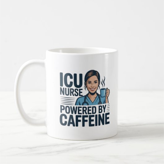 ICU Nurse Powered By Caffeine Funny Nurse Coffee M コーヒーマグカップ (左)