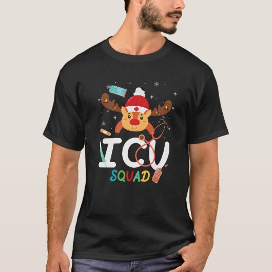 ICU Squad Funny Reindeer Stethoscope Nurse Doctor  Tシャツ (正面)