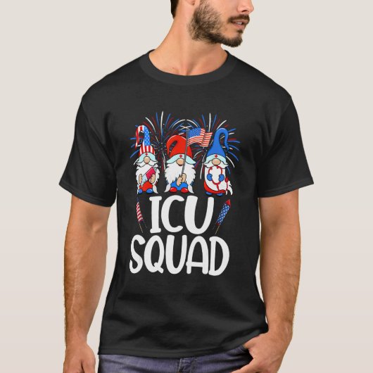 ICU Squad Gnomes Nurse 4th Of July Stethoscope Pat Tシャツ (正面)