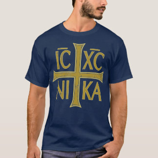 ICXC NIKAクリストグラム十字正キリスト教ディス Tシャツ