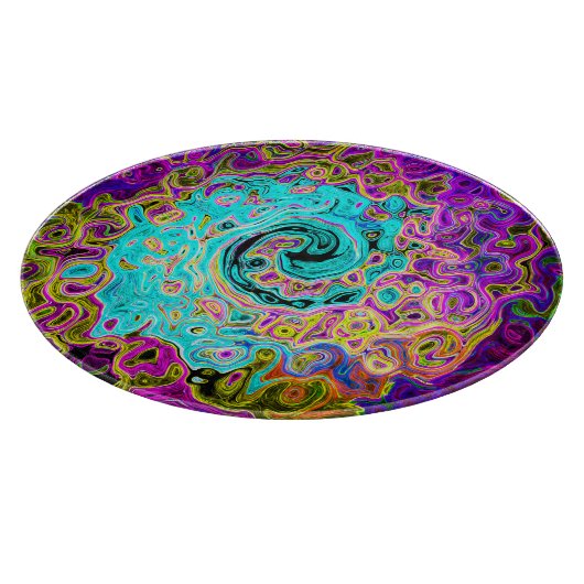 Icy Aqua Blue Groovy Abstract Retro Liquid Swirl カッティングボード (角)