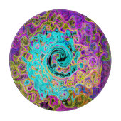 Icy Aqua Blue Groovy Abstract Retro Liquid Swirl カッティングボード (正面)