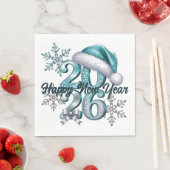 Icy Blue 2026 with Santa Hat and Snowflakes  スタンダードランチョンナプキン (インサイチュ)