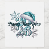 Icy Blue 2026 with Santa Hat and Snowflakes  ワインラベル (シングルラベル)