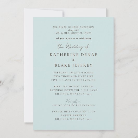 Icy Blue 2 Venue Chuch Wedding Invitation 招待状 (正面)