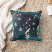 Icy Blue Celestial Moon Phases Pillow クッション (ブランケット)