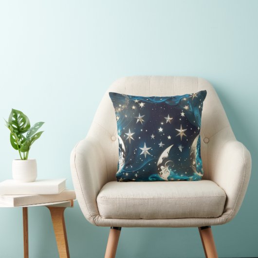 Icy Blue Celestial Moon Phases Pillow クッション (椅子)